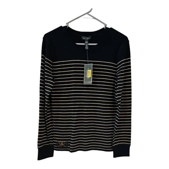 Ralph Lauren navy blue gold stripe LS cotton sweater sz M L NWT - Picture 1 of 9